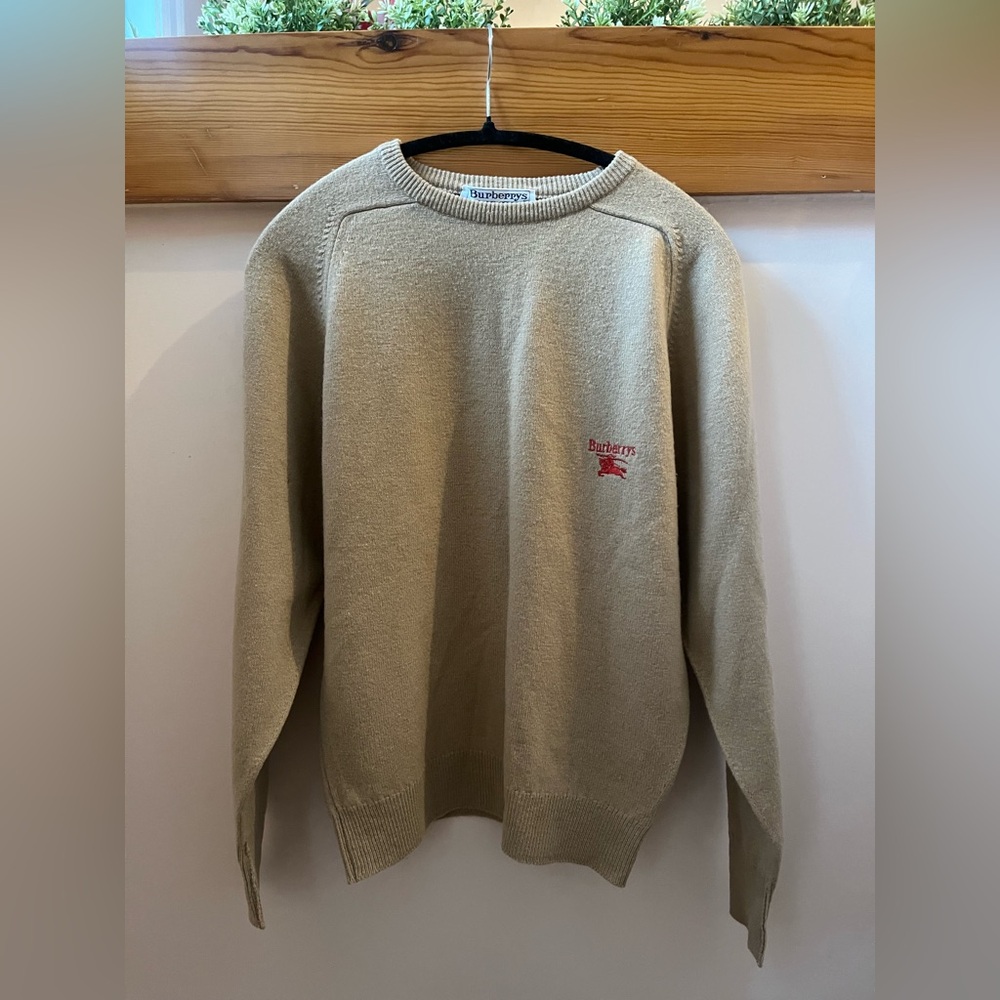 VINTAGE Burberry Tan Crewneck Sweater with Red Logo
